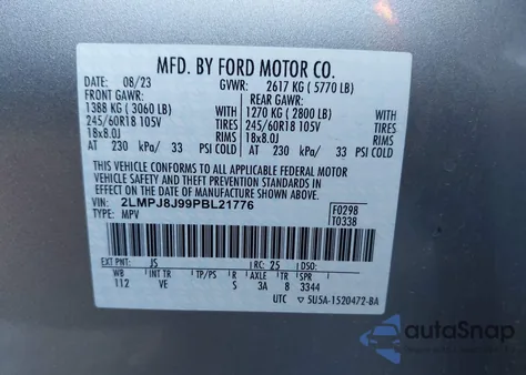 2023 Lincoln Nautilus Standard z USA, uszkodzony, nr VIN 2LMPJ8J99PBL21776